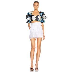 SELF PORTRAIT White Lace Belted Scalloped Pleated Paperbag Waist Shorts, Size 2